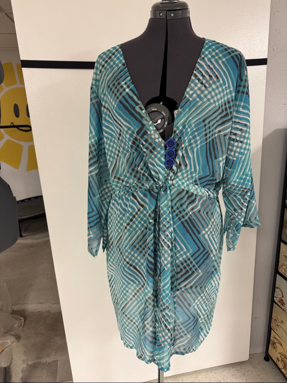 Women's Teal Geometric Swim Coverup